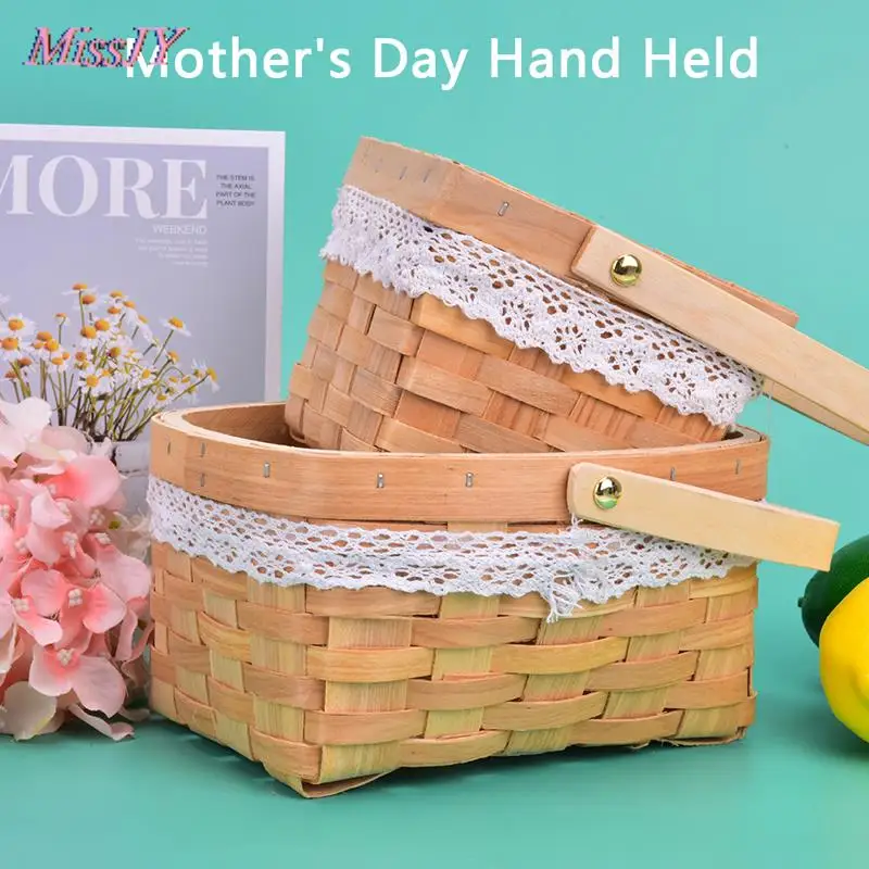 

1Pc Woven Flower Basket Hand-Held Basket Wedding Party Decor Basket Gift