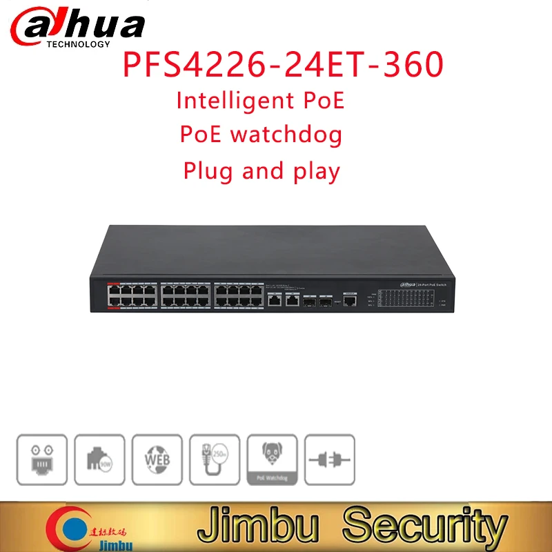 Dahua 24-port 100 Mbps + 2-port Gigabit Managed PoE Switch PFS4226-24ET-360 Intelligent Watchdog Plug Security Protection