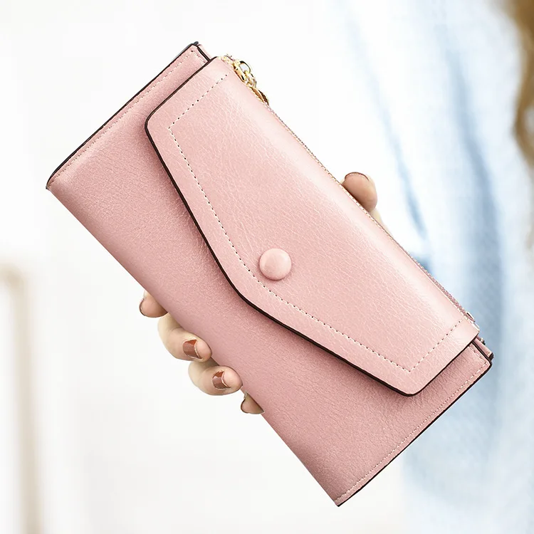Pink Женский кошелек, Длинный кошелек из искусственной кожи, женская сумка для телефона, клатч, кредитный держатель для карт, кошелек, портмоне, новинка, тонкие сумки - Цвет: Pink