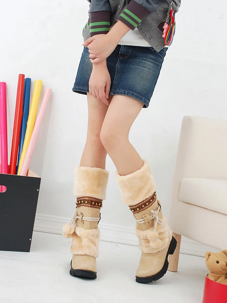 Женские ботинки до середины икры женская обувь зимняя теплая плюшевая женские