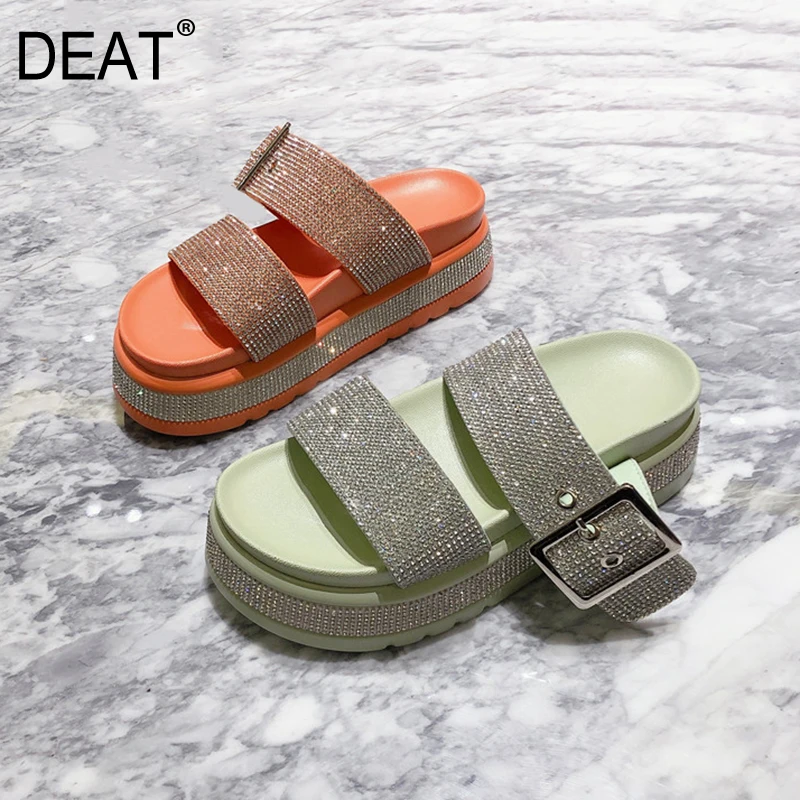 [DEAT] Новинка 2020 года Сезон весна лето Шлепанцы на платформе с круглым носком и