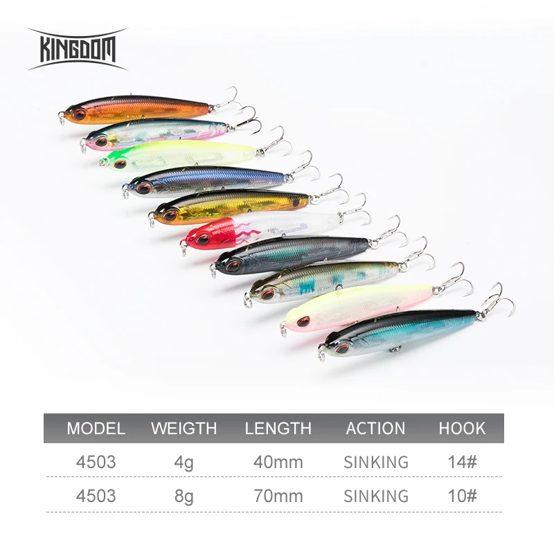 Kingdom Fishing Lures Mini Pencil Hard Baits 40mm/4g 70mm/8g Slow Sinking Artificial Baits High Quality Wobblers Fishing Tackle
