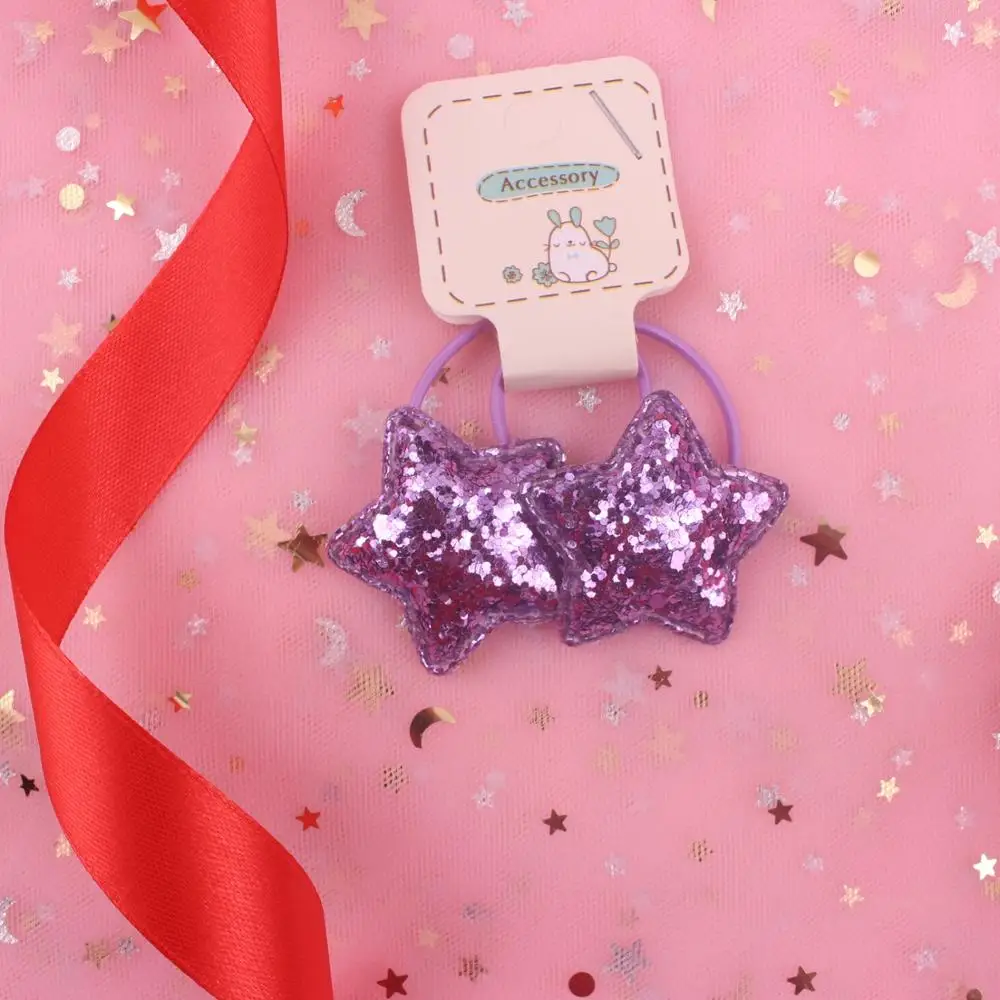 2019 new Glitter powder Star 10 colors beautiful kids rubber band elastic hair bands ponytail holder head rope 2pcs/lot | Детская одежда