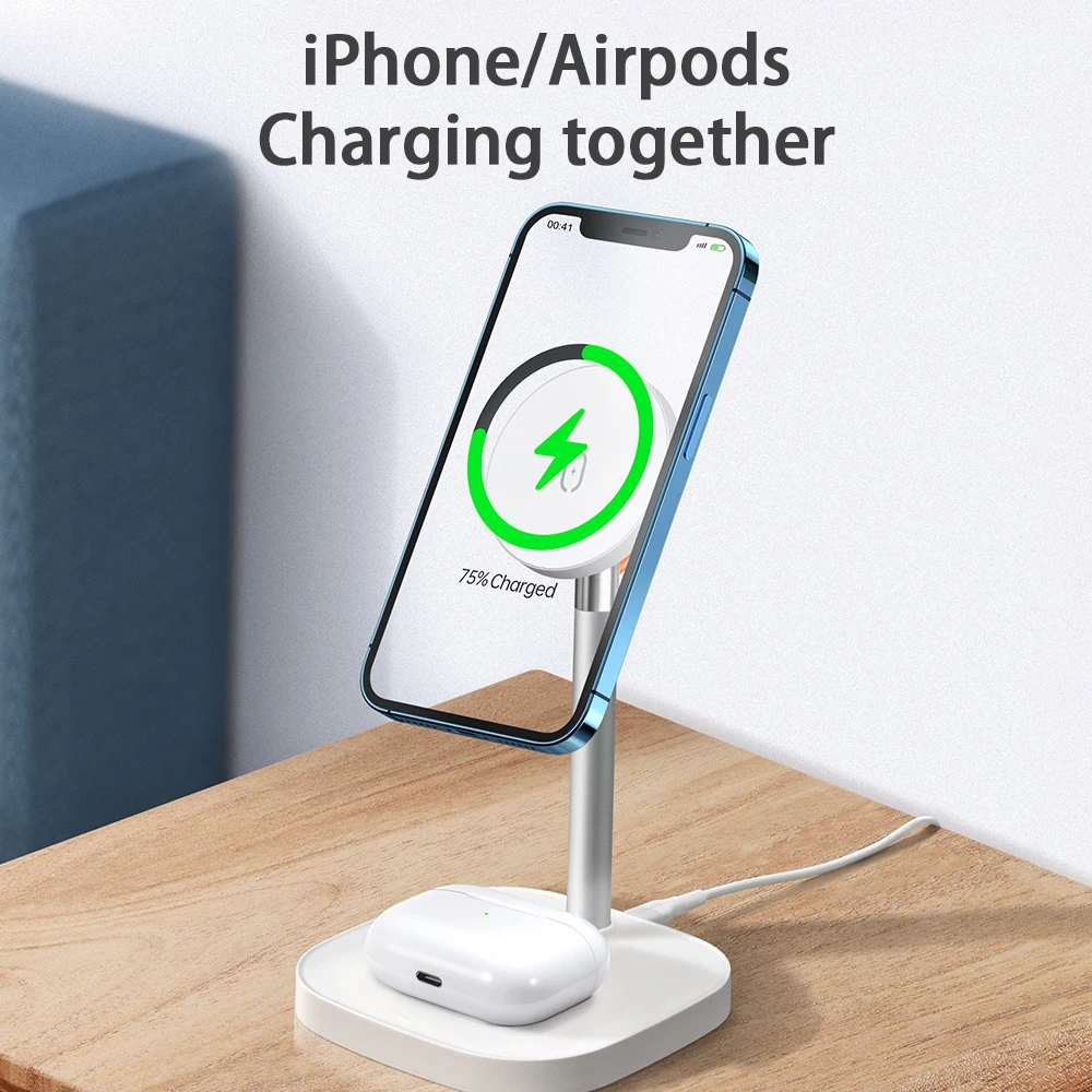 mcdodo 2 in 1 magnetic wireless charger stand for iphone 11 12 13 pro max airpods pro 15w qi fast charging wireless charge dock free global shipping