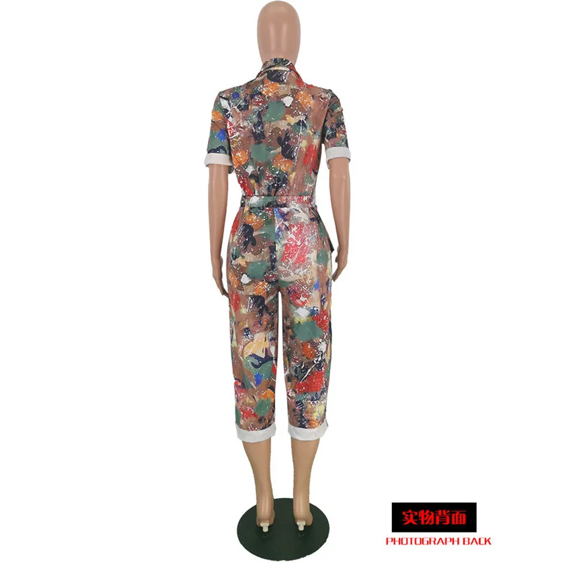 Женский комбинезон с отложным воротником повседневный камуфляжный коротким