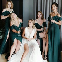 sexy cheap a line bridesmaid dresses spaghetti straps high side split wedding guest dress maid of honor gowns robes