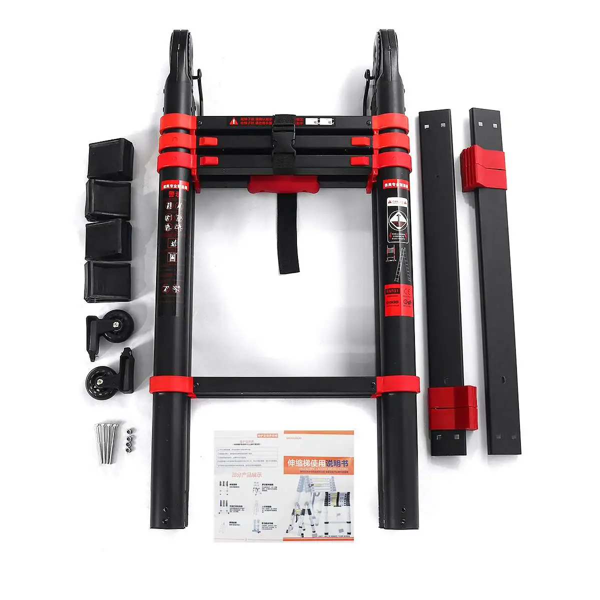 

4.1M Heavy-Aluminum-Non-Slip-Wheels-Rating-Ceiling-Step-Lights-Duty-w-Outdoor-Rubber-Telescoping-330Ibs-Stable-Repairing-Feet