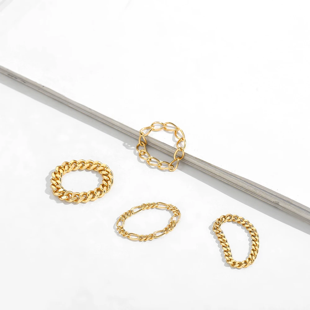 

Модные Золотые кольца с кубинской цепью для женщин и мужчин, простые геометрические кольца в стиле панк-рок, Женская Праздничная цепочка, по...