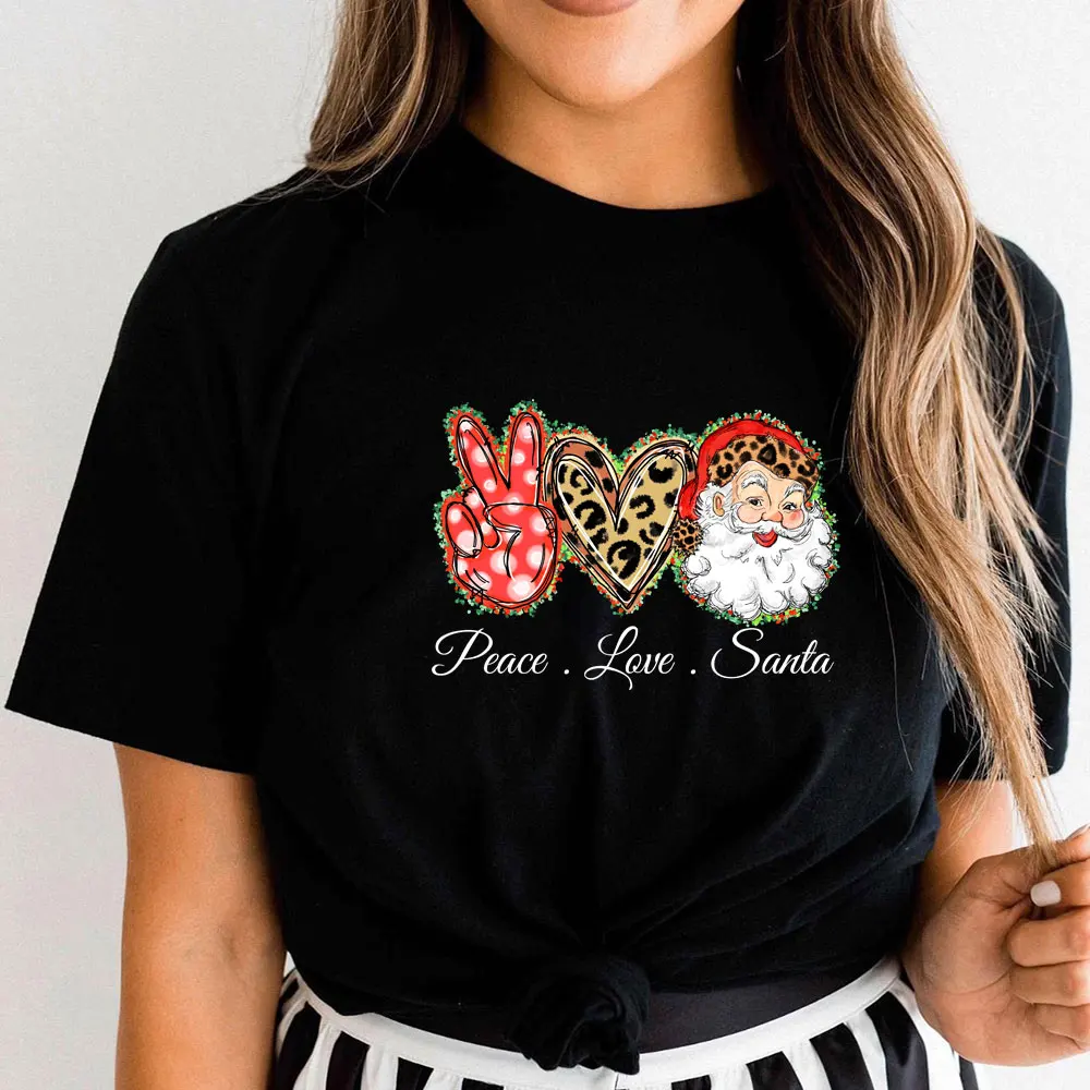 

Peace Love New Arrival Christmas Shirt Christmas Party Tee 100%Cotton Women Tshirt Unisex New Year Funny Casual Short Sleeve Top