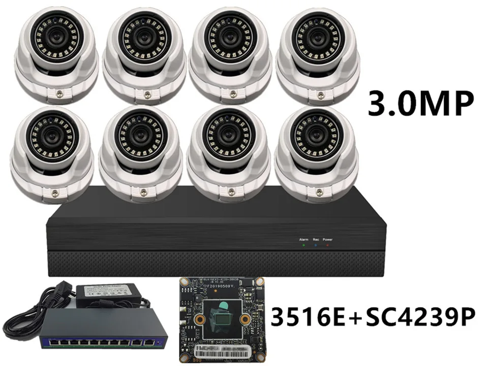 8CH/4CH 5.0MP 4.0MP 3.0MP 2.0MP безопасности комплект 2592*1944 2560*1440 XM550+ SC335E NVR 48V коммутатор питания через ethernet H.265 ONVIF CMS XMEYE P2P облако - Цвет: 3.0MP 8CH KIT