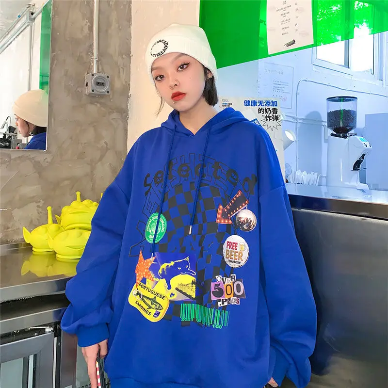 

y2k college style super large letter hooded cardigan sweater women's fall 2021 new loose zipper jacket trend