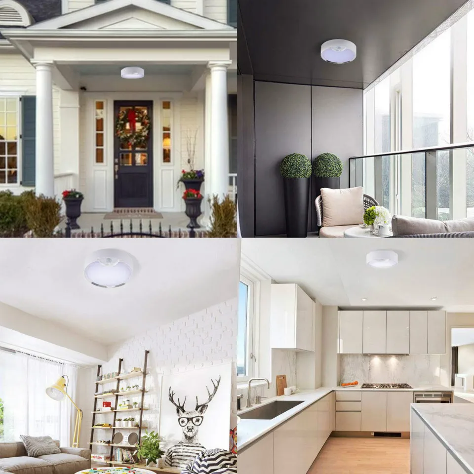 

Light and Motion Sensor Led Ceiling Lights 80Leds Battery Powered Indoor Lights For Stairway Hallway Laundry Basement Warehouse