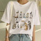 Футболка женская с забавным мультяшным котом, модная футболка в стиле Харадзюку, с графическим принтом Ulzzang в стиле 90-х, лето