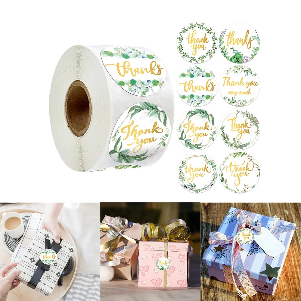 

Round Floral Thank You Stickers 500pcs/roll Labels Stickers For Business Baking Candy Snacks Bags And Gifts Bags Package