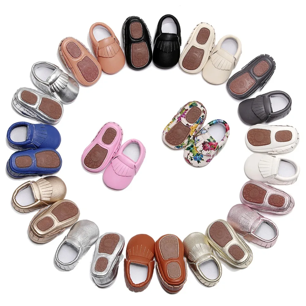 Мокасины из искусственной кожи на резиновой прочной подошве для малышей мягкие