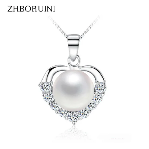 Жемчуг бренда «ZHBORUINI», ожерелье из стерлингового серебра 925 пробы, ювелирные изделия для женщин, жемчужные украшения, натуральный пресноводный жемчуг, подвески в виде сердца для подарка