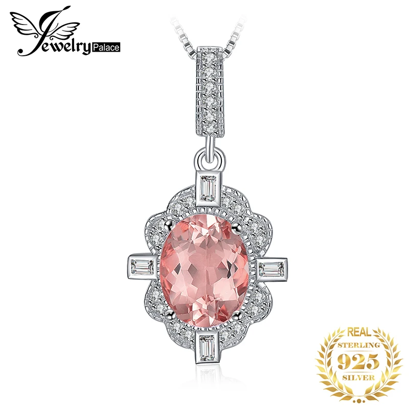 JewelryPalace винтажное 2.2ct овальное созданное морганит Сапфир кулон ожерелье 925 пробы