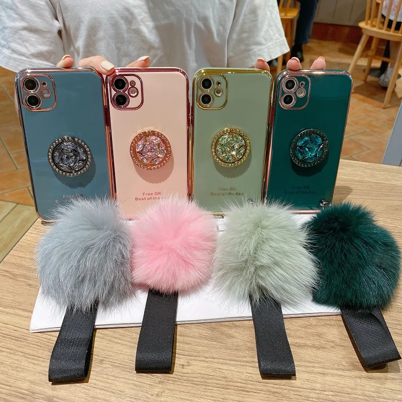 

Case For Huawei Nova 5i 8 6 7i 5 5T 5i 7 3e 3 4 4e 3i SE Pro Maimang 9 7 8 6D Plating Hairball Diamond Stand Cover