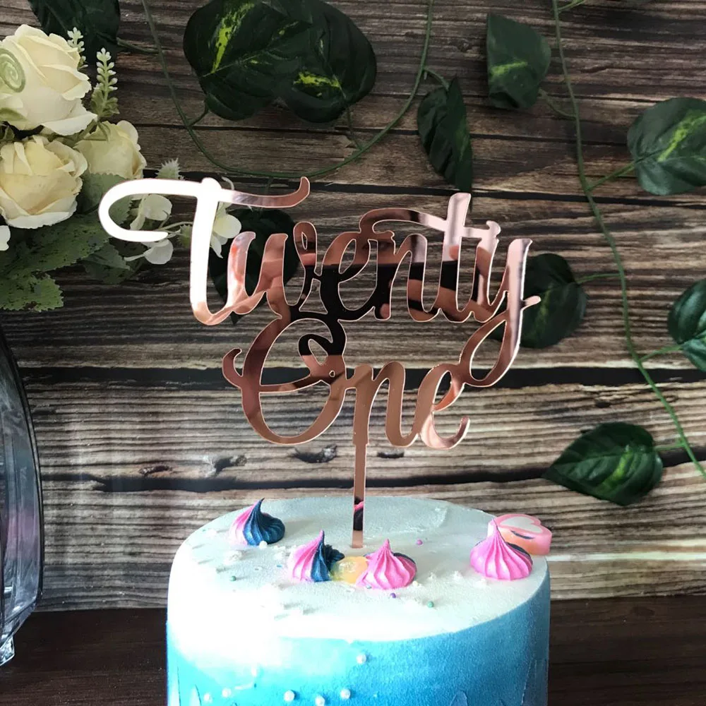 Топпер для торта на 21 день рождения Twenty One цвет розовое золото акриловый