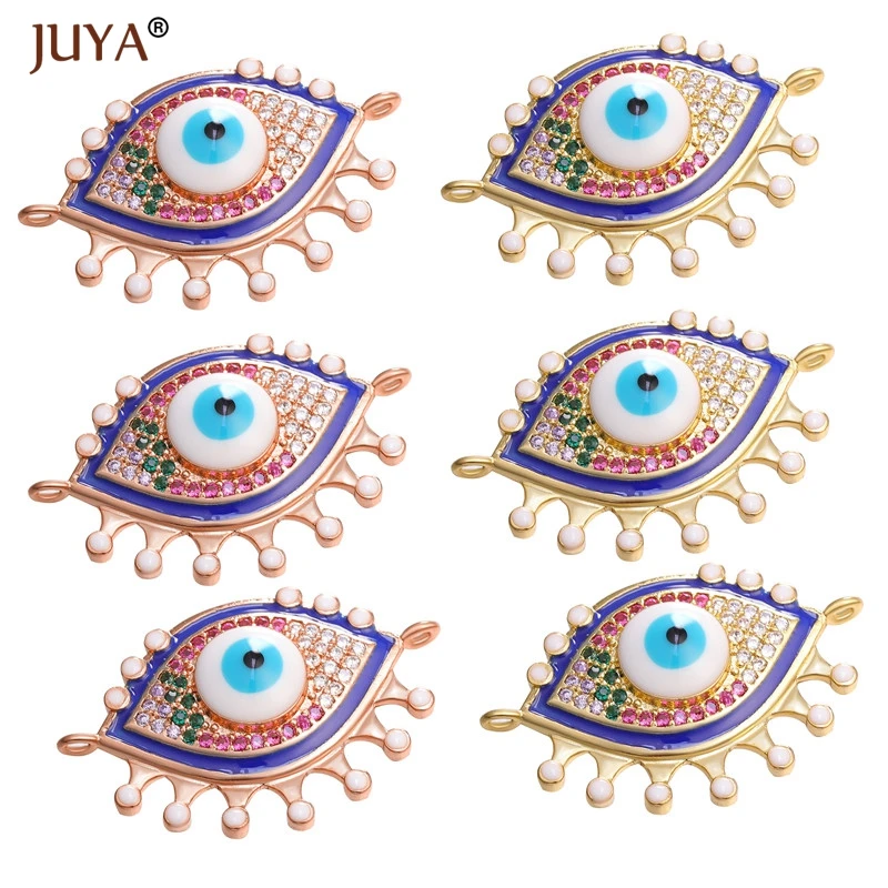 Fashion High Quality Copper Micro Pave Zircon Rhinestone Evil Eye Charms Connectors Jewelry Making Findings | Украшения и