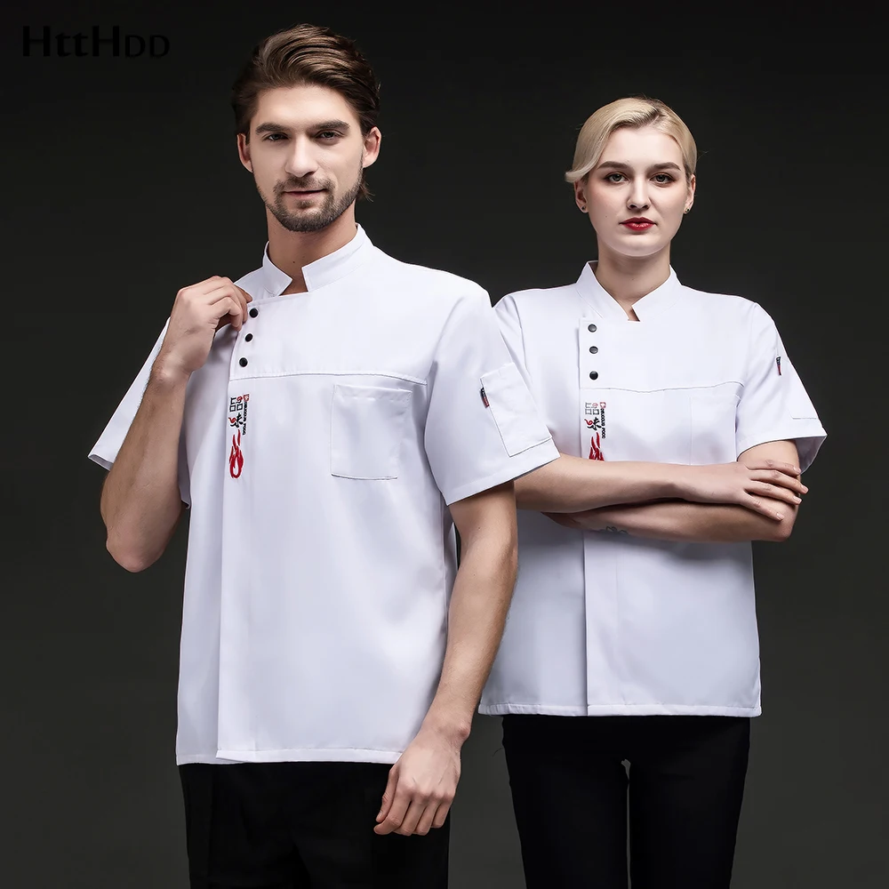 

Waiter Work Uniform Top Service Coats Chef Jacket Snap Button Embroidery Wholesale Short Sleeve Work Clothes Hotel Cooking Chef