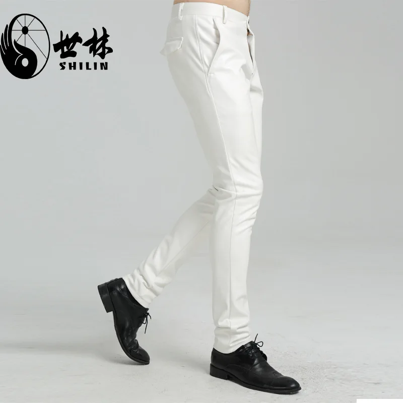 2021 мужские белые весенние и летние новые обтягивающие кожаные штаны Молодежные
