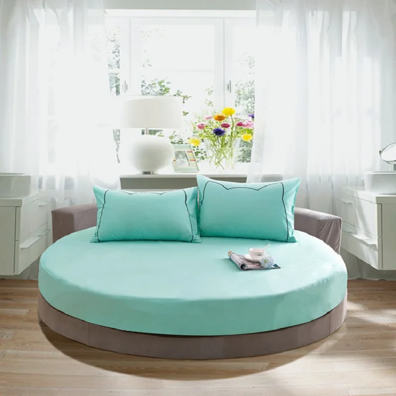 

Elastic Fitted Sheet Home Cotton Round Bed Linens Mattress Bed Cover 250 Cm Full Queen King Solid Color Bed Sheets No Pillowcas
