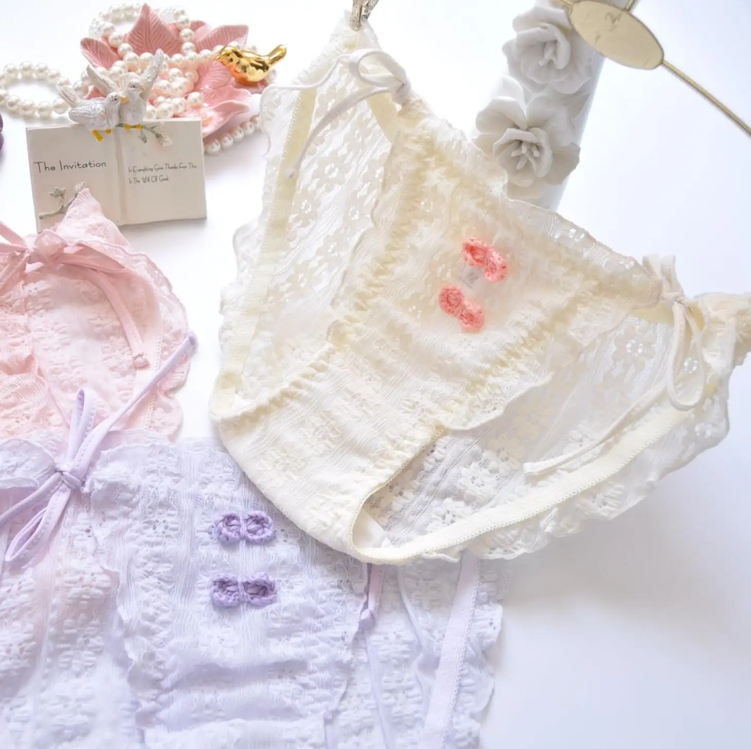 Новинка 2021 г. Бесплатная доставка милая Лолита Kawaii кружевные трусики с боковой