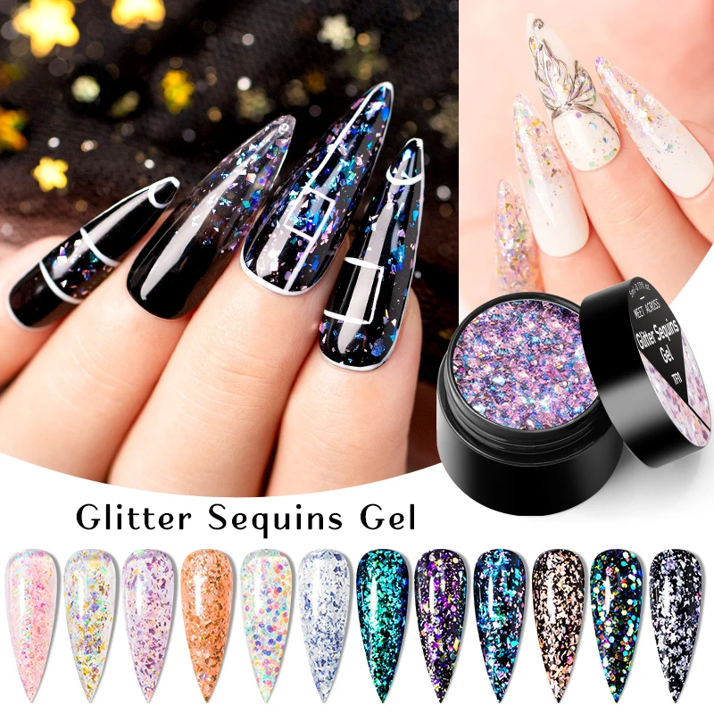

MEET ACROSS Glitter Sequins Painting Color Gel Nail Polish Starry Platinum Series Semi Permanent Lacquer Long Lasting Varnish