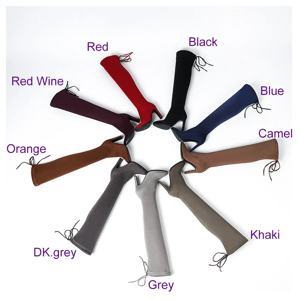 Женские Стрейчевые сапоги Черные облегающие высокие до бедра на высоком каблуке