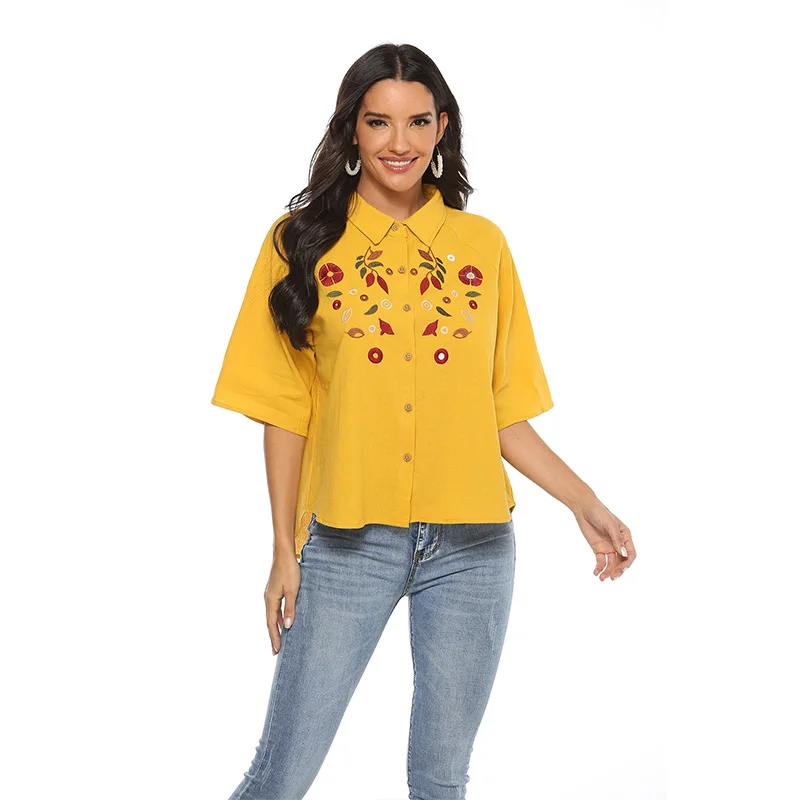 

New Floral Embroidery Cardigan Shirt Cotton Bohemia Spring Autumn Women Shirt Long Sleeve Ladies Ethnic Chic Shirt Tops