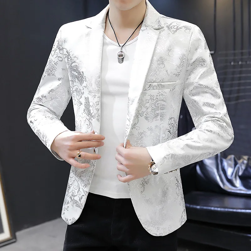 

2022 Men slimmed-down bronzing blazer Youth personality print suit jacket