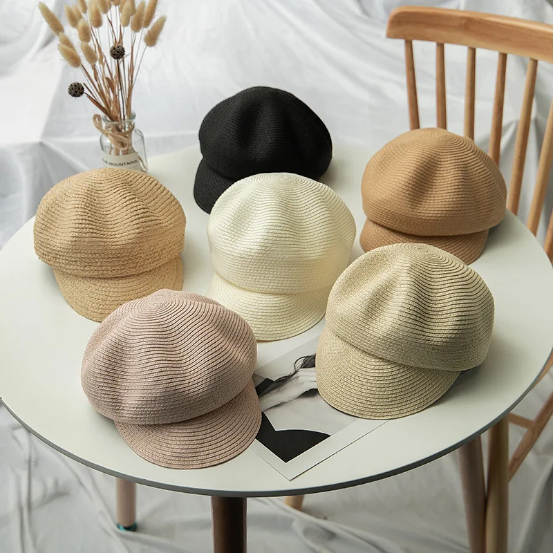 

Summer Fashion Straw Braided Breathable Sunshade Ladies Octagonal Hat Casual and Playful Cute Anti-UV Cutdoor Cap Women