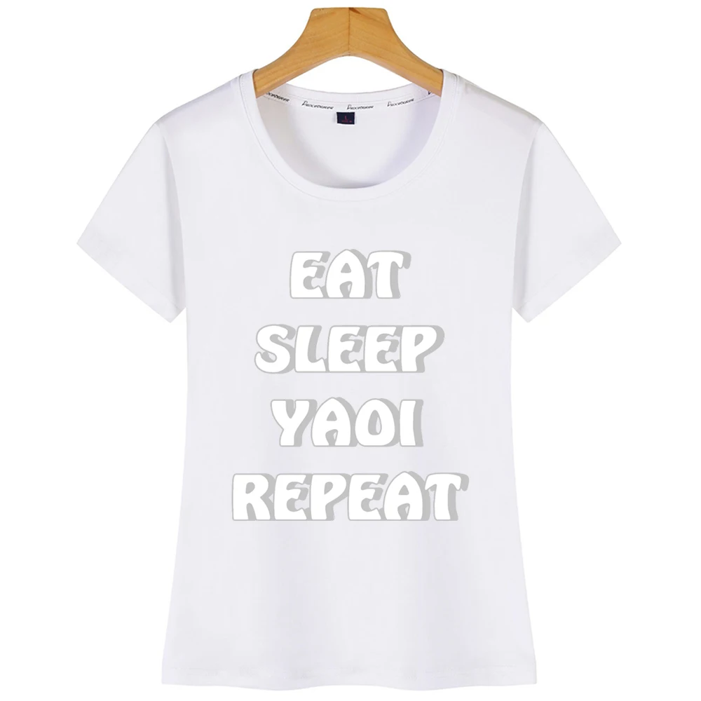 Топы Футболка Для женщин &quot Eat Sleep яой повторить базовое черное изготовленный на