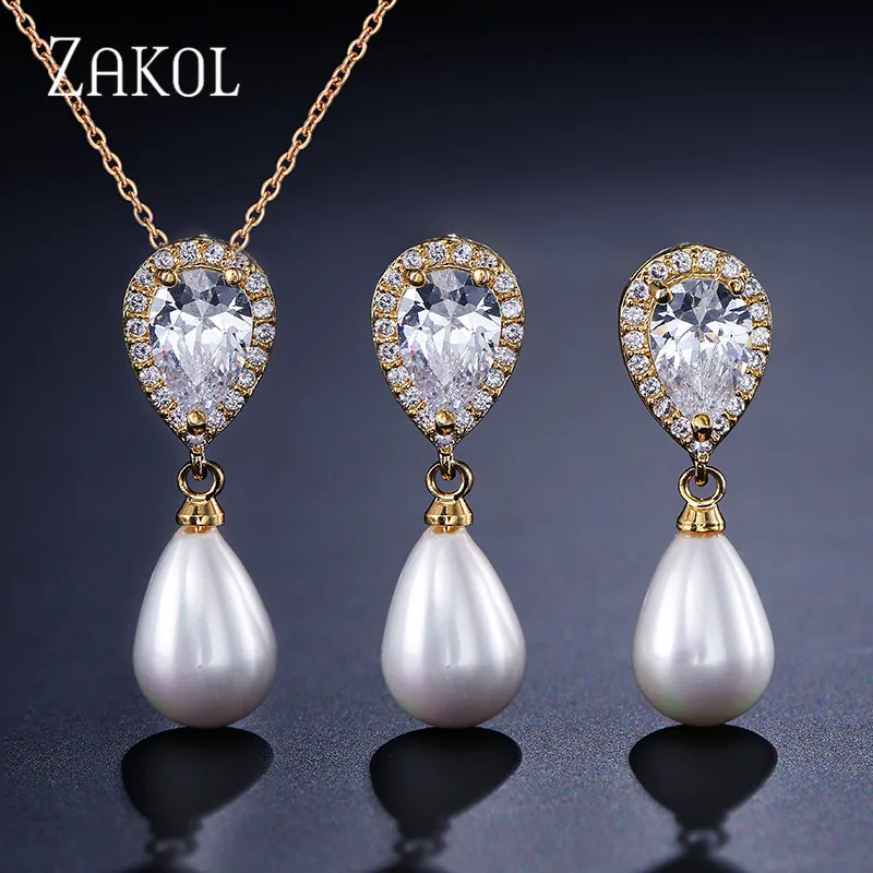 ZAKOL изысканный белый цвет Комплект украшений из искусственного жемчуга модные
