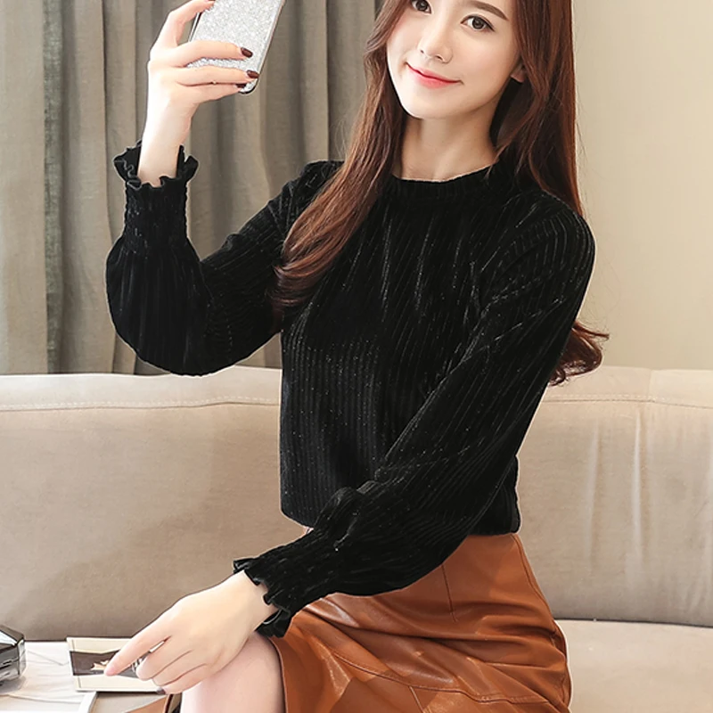 Женская Вельветовая Футболка женская одежда 2018 Зима Новое поступление футболка