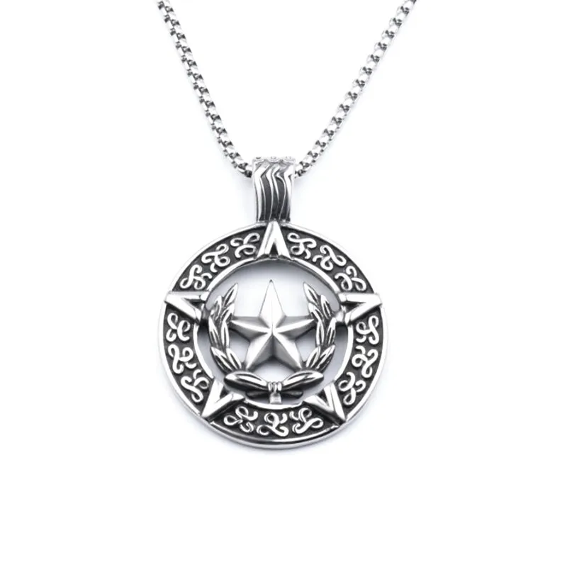 Punk Hollow Tibetan Silver Color Pendant Star Round Pendant Chain Necklace For Men Male Hip Hop Rock Style Gift images - 6