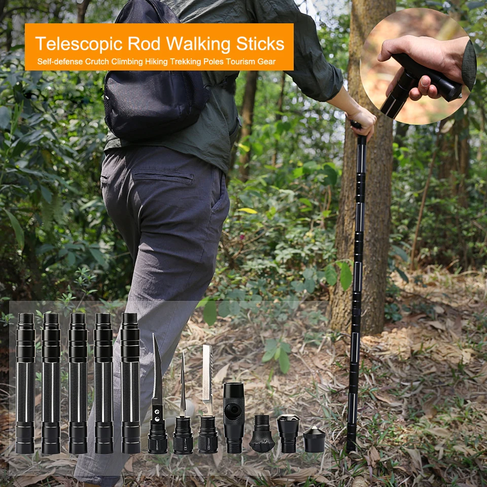 

Telescopic Rod Walking Sticks Baton Handle Self-defense Crutch Hiking Trekking Poles Climbing Camping Personal Self Defense Kit