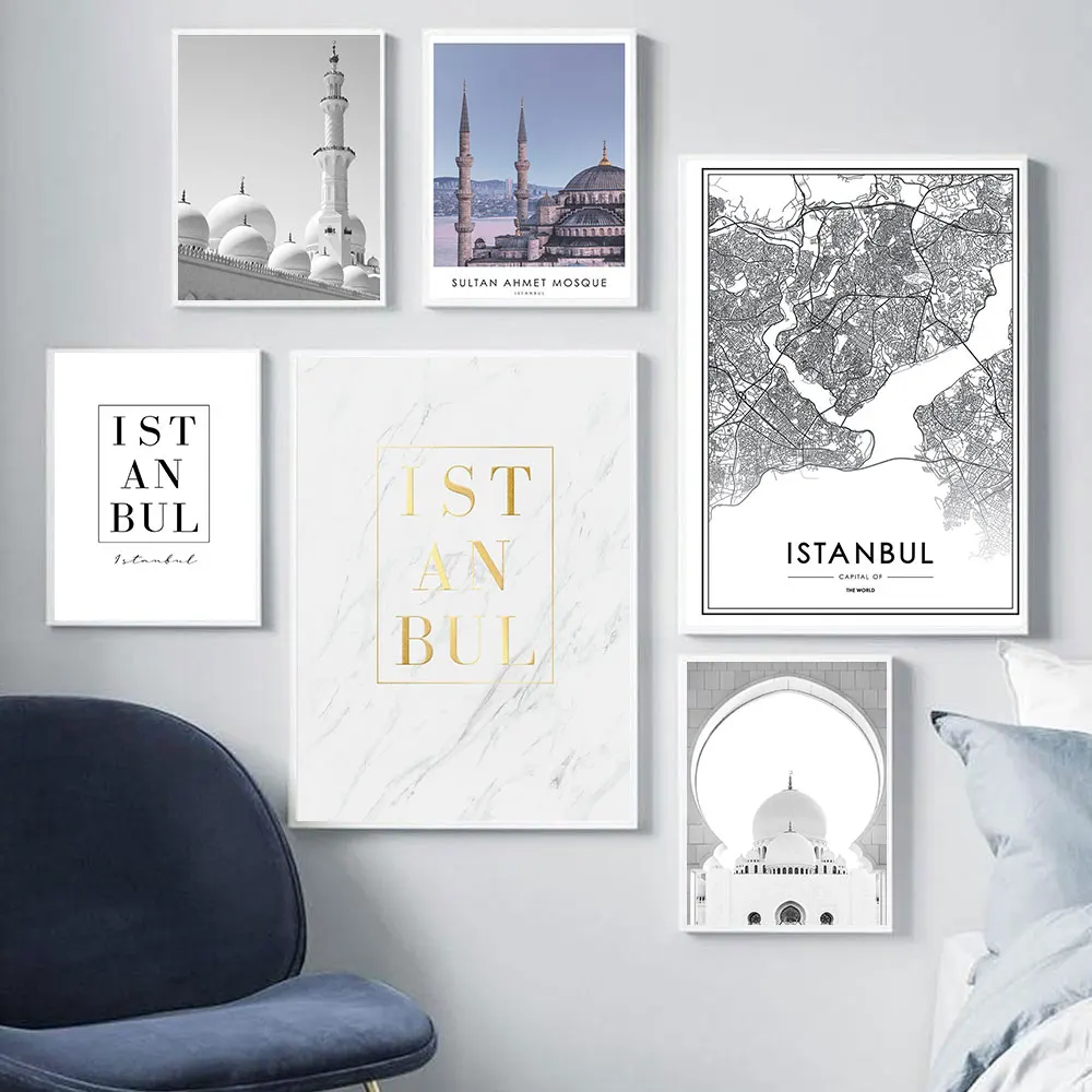 

City Lanscape Canvas Picture Istanbul Wall Art Picture Castle Map Poster and Prints Living Room Wall Decor