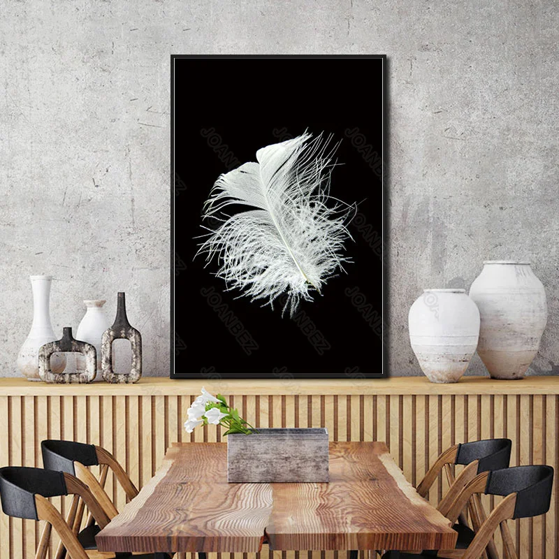 

European impressionist sketch feather flower all black base combination background decoration poster wall wallpaper furniture