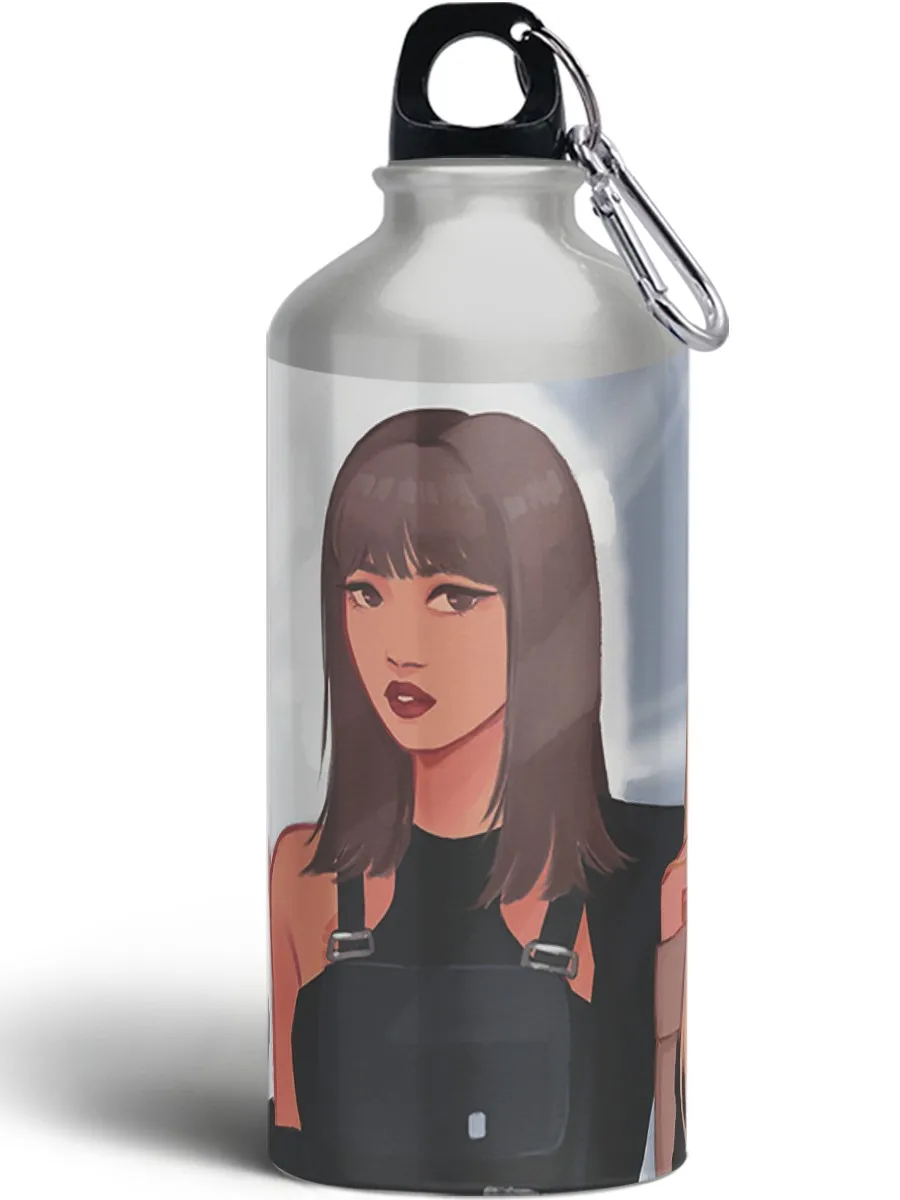 Бутылка спортивная/туристическая фляга с карабином BLACKPINK(блэкпинк Джису Дженни