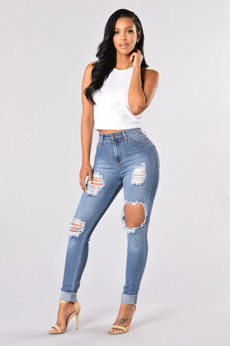 2020 летние сексуальные эластичные джинсовые брюки с большими дырками рваные
