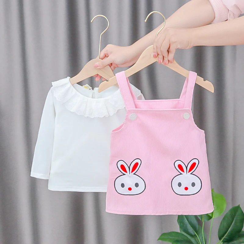 2 шт./компл. платье для маленьких девочек хлопковая Однотонная рубашка с длинными