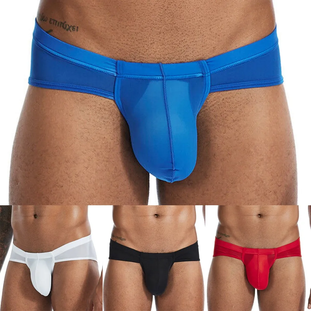 

Sexy Men Briefs Bulge Pouch Underwear Ice Silk Low-waist Underpant Ultra-thin G String Thong Jockstrap Gay Mini T-back Panties