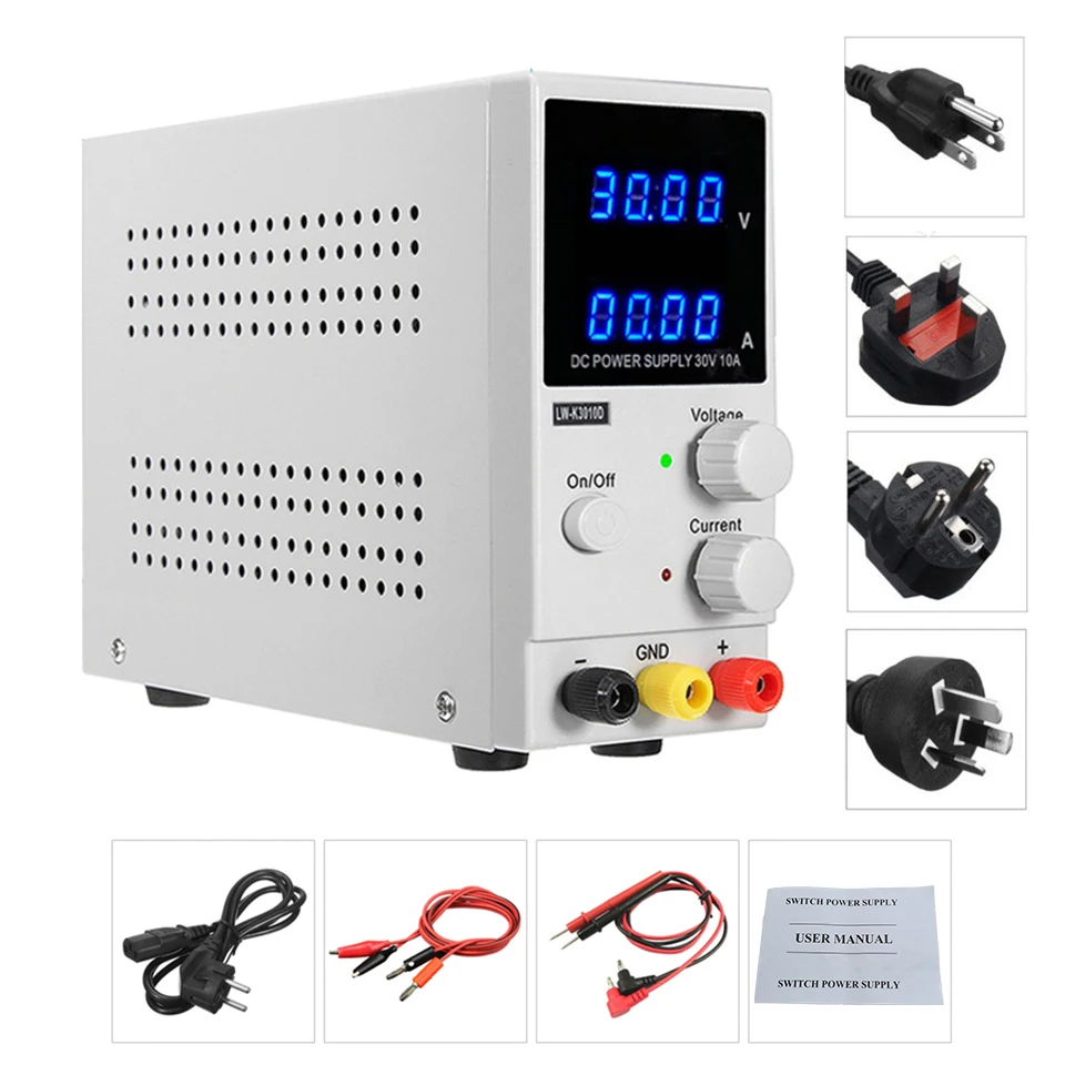 30V 10A DC скамья Питание Регулируемый переключатель стабилизатор источник 4
