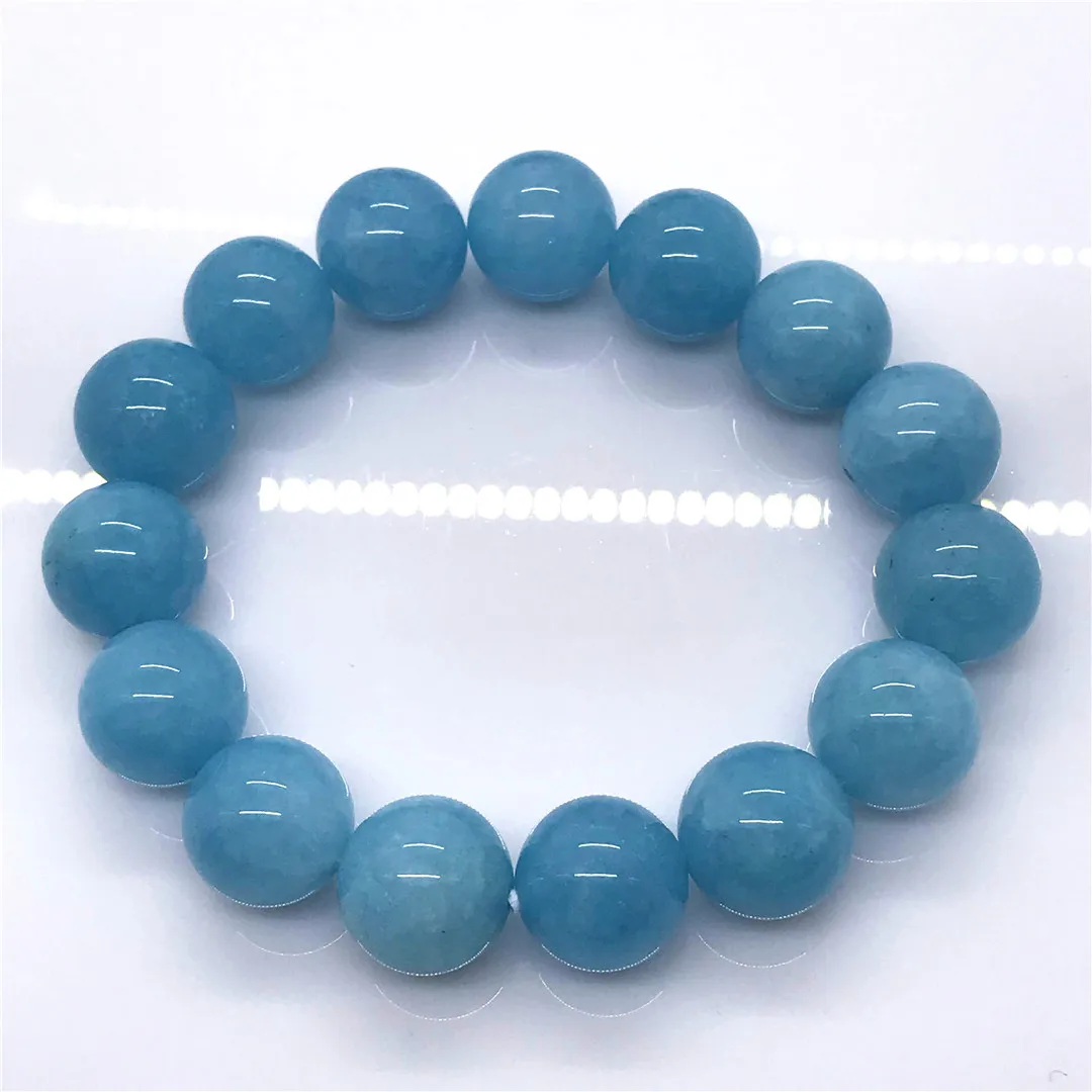 

14mm Natural Ocean Aquamarine Bracelet Jewelry For Women Lady Man Healing Love Gift Crystal Beads Stone Gemstone Strands AAAAA