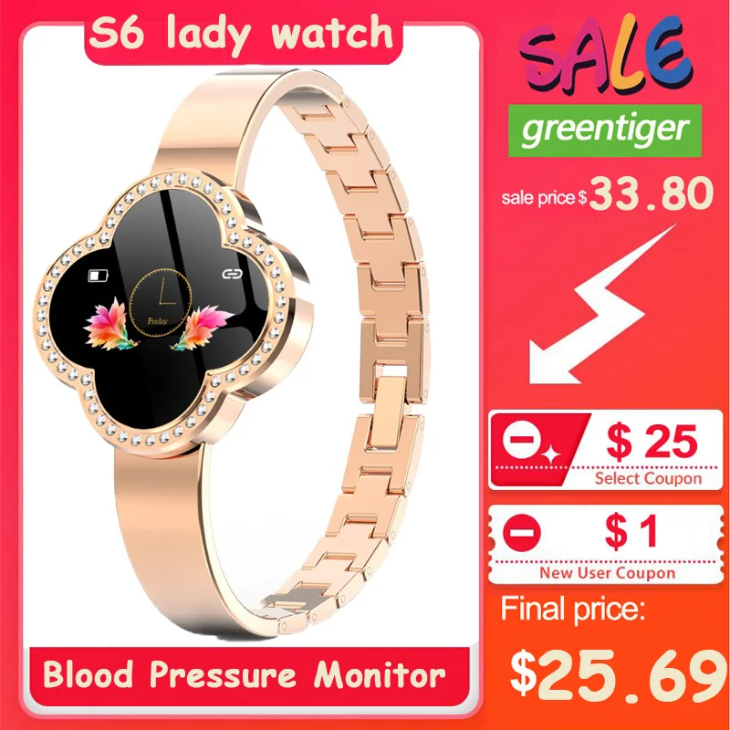 Женские умные часы S6, умный Браслет, Reloj, кровяное давление, пульсометр, фитнес-трекер, спортивный браслет для Android, iOS, леди