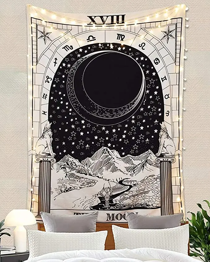

India Hippie Tarot Tapestry Wall Hanging Sun Moon Divination Wall Tapestry Carpet Psychedelic Witchcraft Tapestry for Home Decor