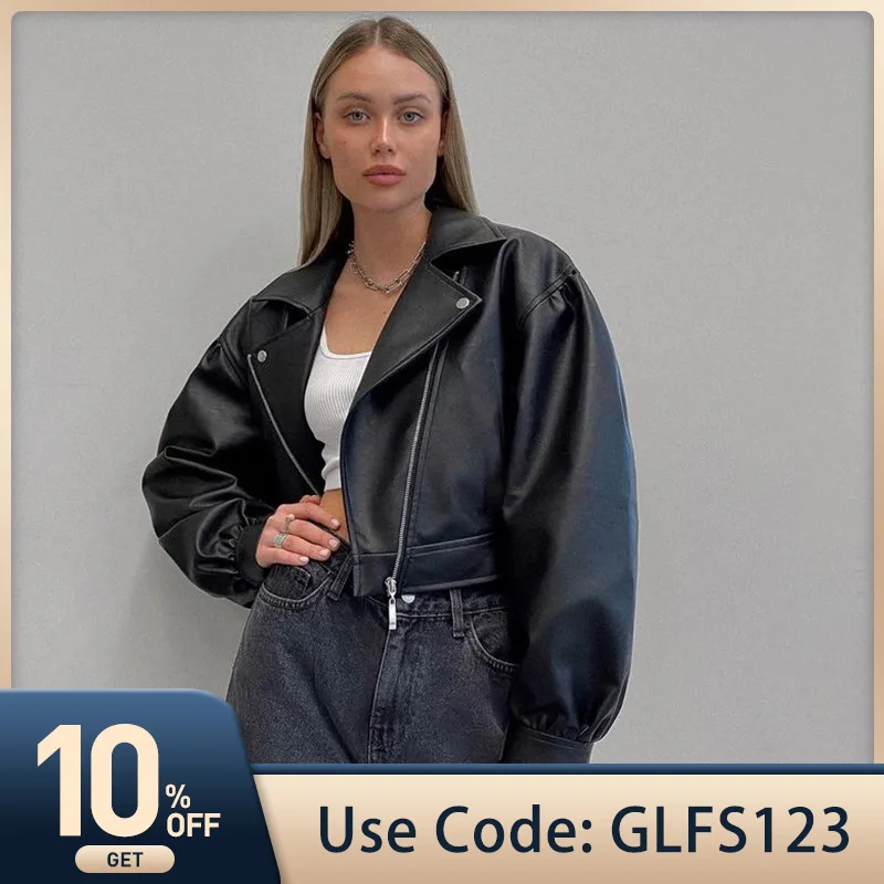 

Women Sexy Fashion PU Coat Jacket Autumn Winter Black Leather Lapel Zipper Small Coats Casual 2021 Street Slim Fit Leather Coat