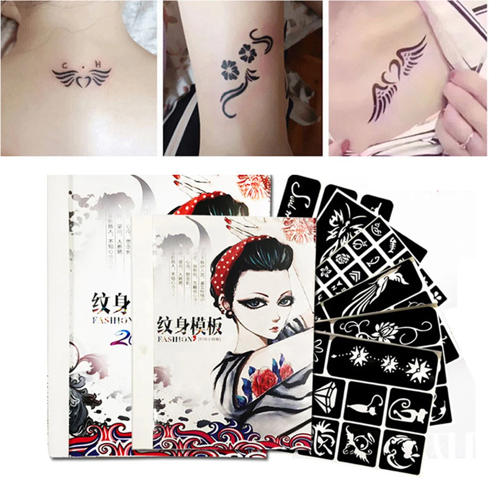Блестящий тату альбом для рисования аэрограф наклейки шаблоны|Временные тату| |